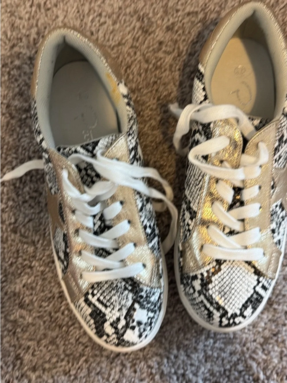 Women's Snake-Print Lace-Up Sneakers with Metallic Star